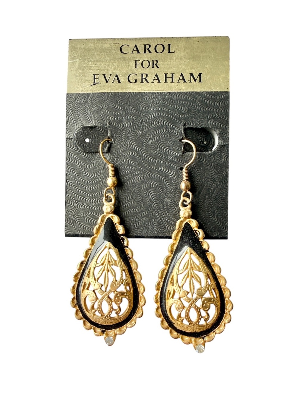 Vintage 1990s Carol for Eva Graham Gold Tone Filigree Dangle Earrings NOS